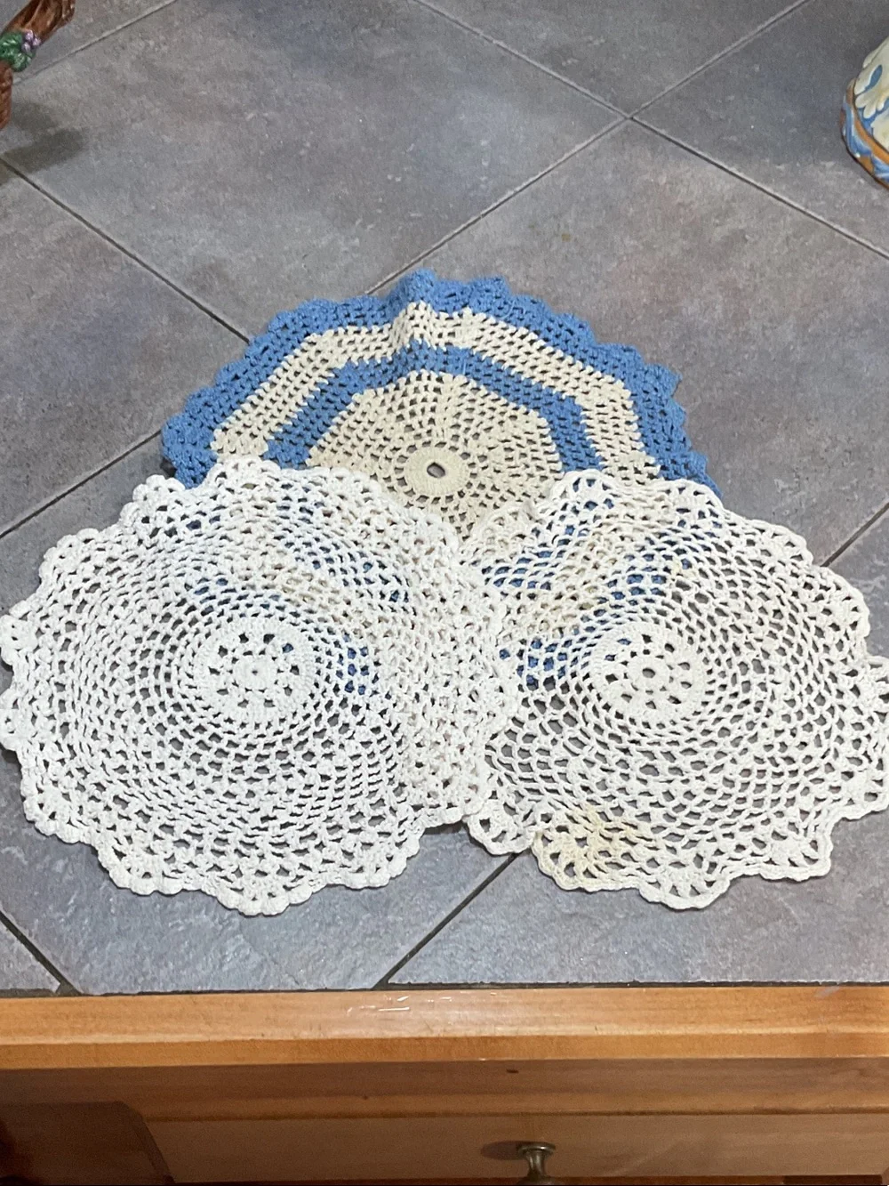 Handmade Crochet Doilies Set in Cream and Blue - Home Accents